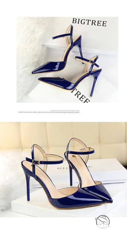 Royal blue patent leather slim fit strap high heel sandals