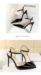 Langry fashion black patent leather slim fit strap high heel sandals