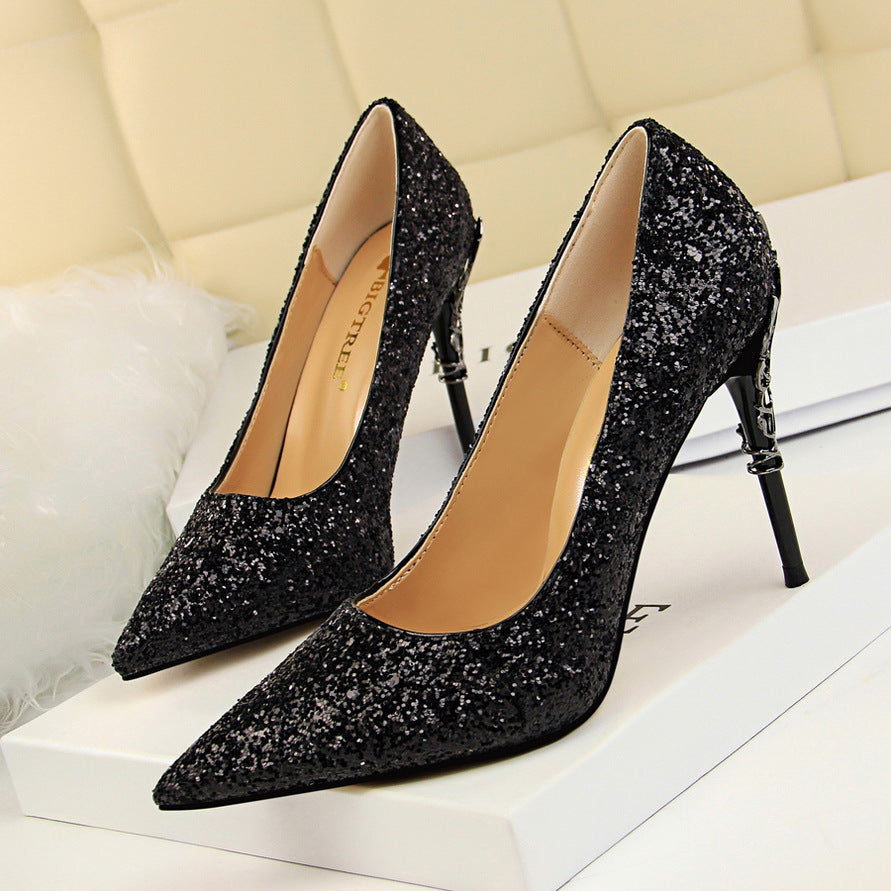 Langry black glitter pointed-toe stiletto pumps in elegant metal fashion
