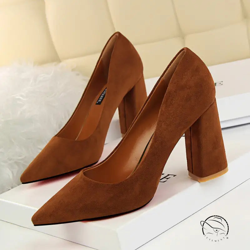 Elegant brown suede Comfy Skinny High Heels in langry fashion