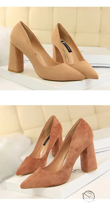 Langry fashion suede block heel pumps in comfy skinny high heels style