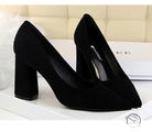 Black suede block heel pumps in Langry fashion style