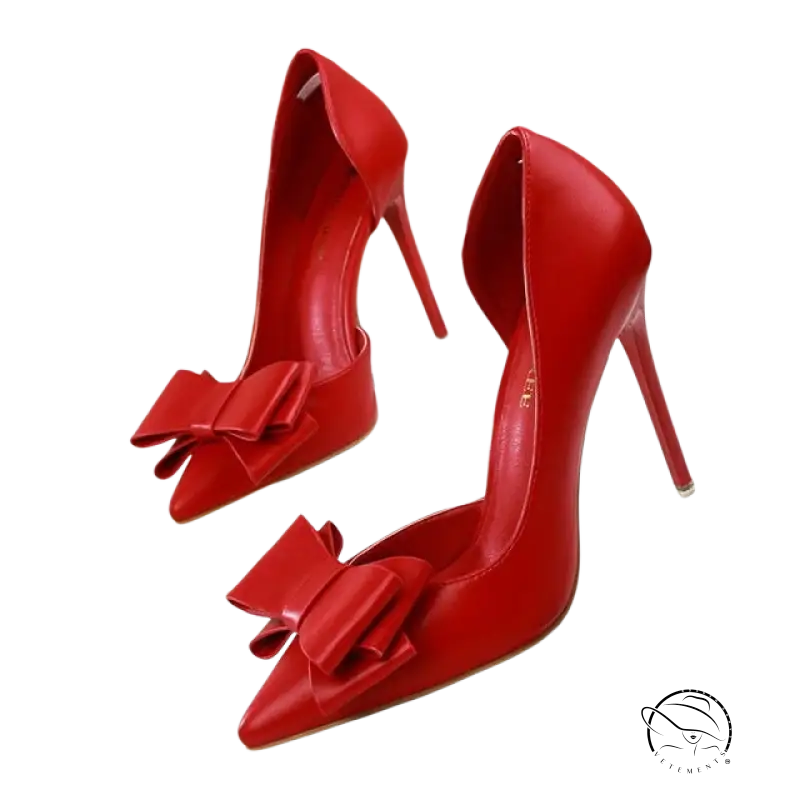 Red patent leather elegant sweet high-heeled pumps with bow toe