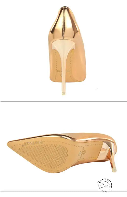 Pair of fashionable gold langry metal high heels