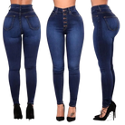 High-waisted skinny denim blue casual jeans with waist stretch slim fit