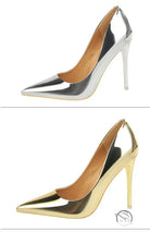 Two shiny pointed-toe langry fashion metal stiletto heels