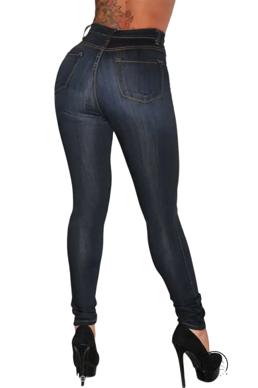 Dark wash high-waisted skinny denim blue casual jeans