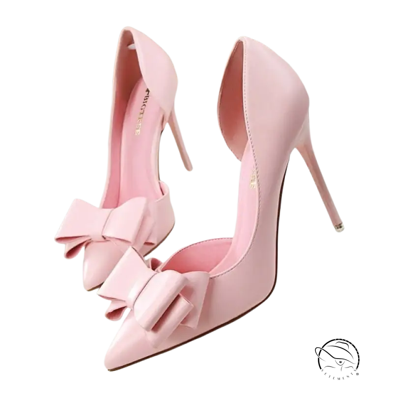 Pink patent leather elegant sweet high-heeled pumps with bow toe