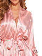 Pink striped satin robe with gown belt for comfy summer homewear