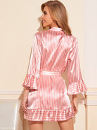 Elegant Pink Striped Satin Robe from SUMMER HOMEWEAR, featuring a gown belt for comfort