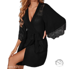 Black lace-trimmed robe in comfy cute mini homewear gown