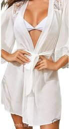 White lace-trimmed robe in Comfy Cute Mini Homewear, white outerwear gown