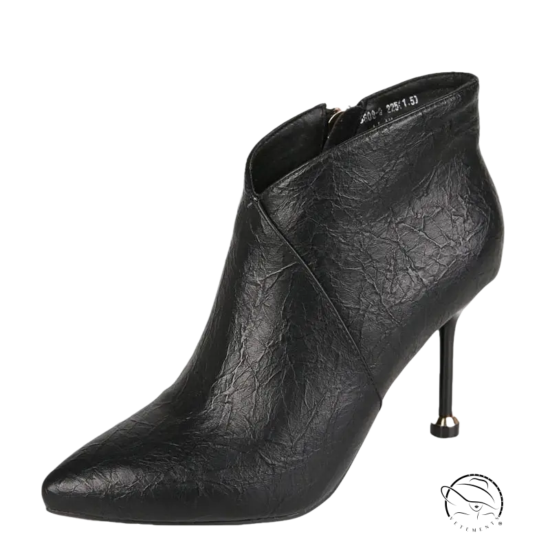 Black textured leather ankle boot in Fashion European Boots