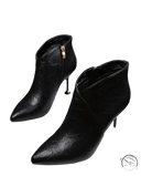Black leather pointed-toe Fashion European Boots with stiletto heel
