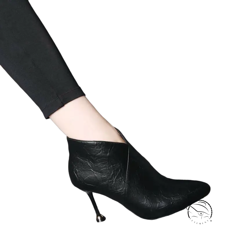 Black leather pointed-toe ankle boot in Fashion European Boots