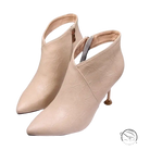Beige leather pointed-toe ankle fashion European boots with slender heel