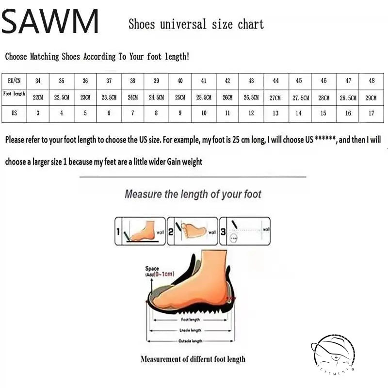 Sawm fashion european boots size chart with EU/CN/US foot length guide