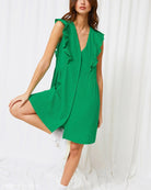 Green ruffled button-down dress from SUMMER FRENCH PAJAMAS made of natural comfortable cotton