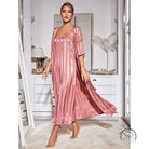 Elegant rose gold satin langry robe with square neckline and kimono sleeves