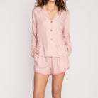 Pink and white striped langry cotton pajama set for women