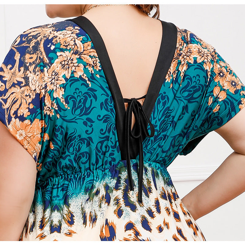 Colorful patterned Holiday Beach Dress with tie back, perfect for summer fashion and ملابس