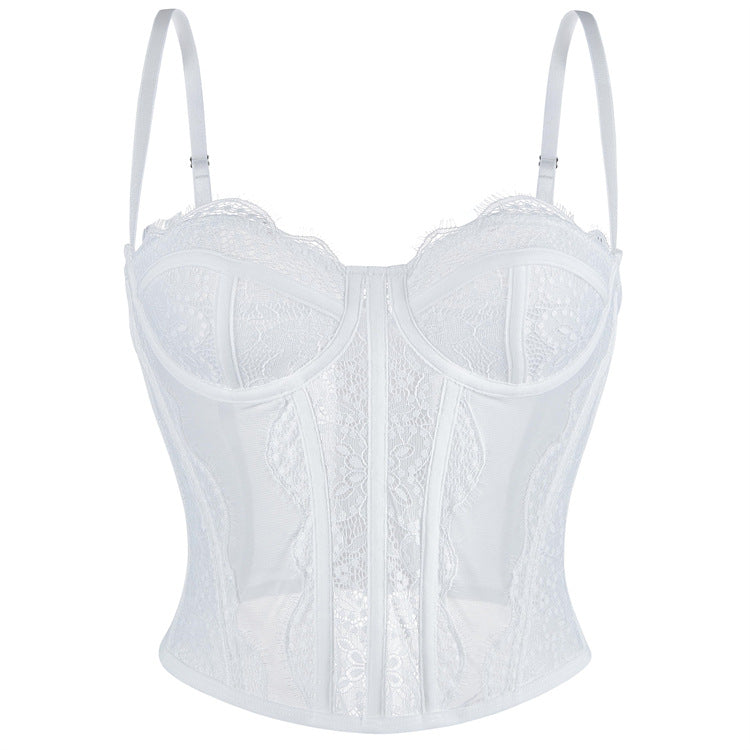 Langry white lace camisole outerwear top bra with adjustable straps