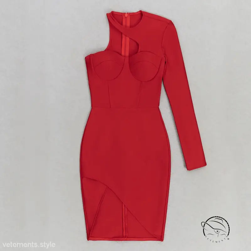 Vibrant red sexy evening slim fit dress with corseted bodice