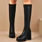 Leather Slimming Chunky Heel Below the Knee Knight Boots
