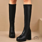 Leather Slimming Chunky Heel Below the Knee Knight Boots