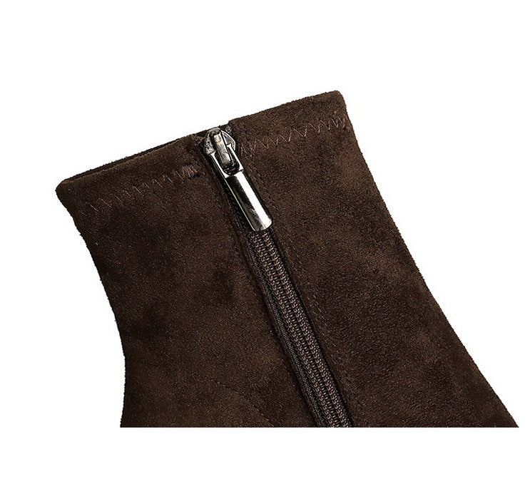 Elegant langry brown suede ankle boot with silver zipper fashion