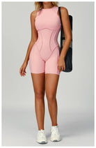 Pink Langry fashion yoga jumpsuit with cutout bodysuit and white sneakers