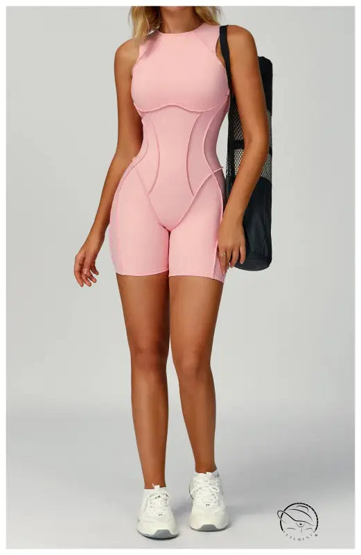 Pink langry fashion yoga jumpsuit with cutout bodysuit and white sneakers