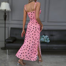 Home Suspender Pink Black High Slit t Back Two Piece Set