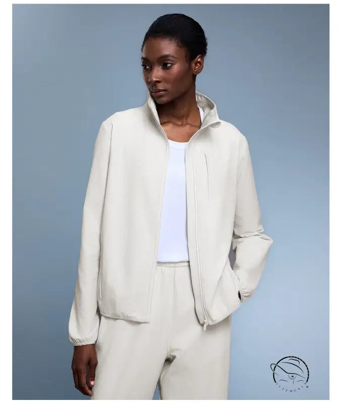 Langry fashion white zip-up waterproof lightweight thermal coat