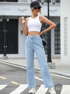 Light blue high waist drooping straight jeans