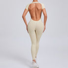 Cream-colored backless Langry yoga bodysuit in tight quick-drying fashion