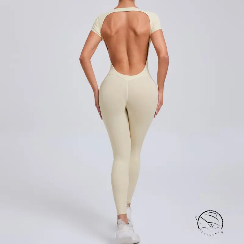Langry cream backless yoga bodysuit in fashion ملابس