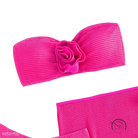 Bright fuchsia flora bikini swimsuit top with rose embellishment