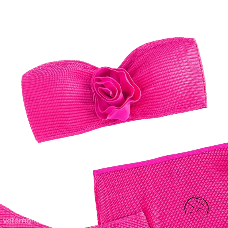 Bright fuchsia flora bikini swimsuit top with rose embellishment