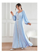 Elegant high-waist langry fashion chiffon dress with bell sleeves