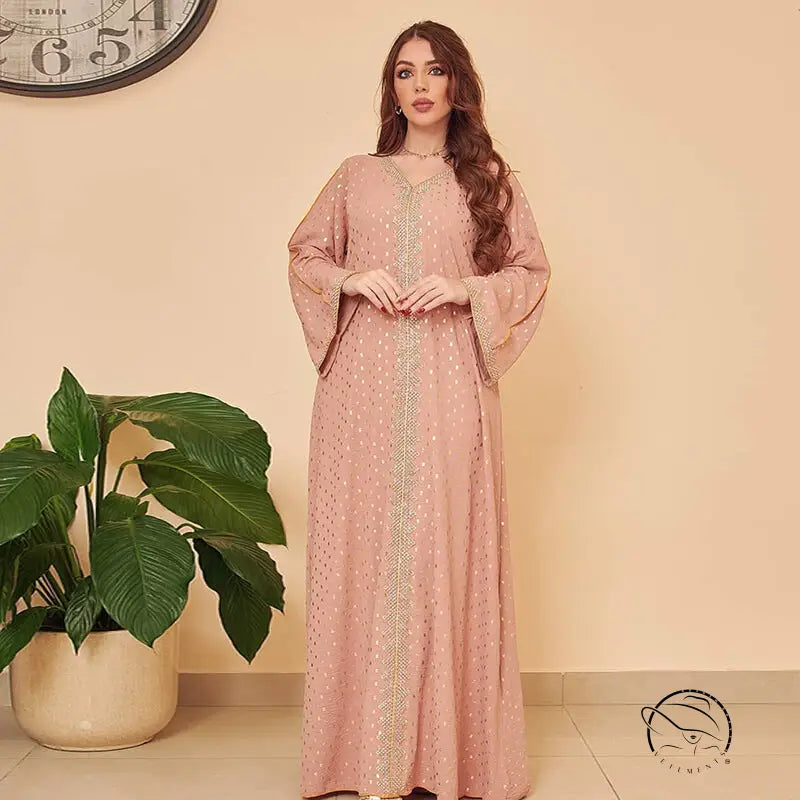 Elegant dusty rose abaya with embroidery, langry fashion ملابس dress
