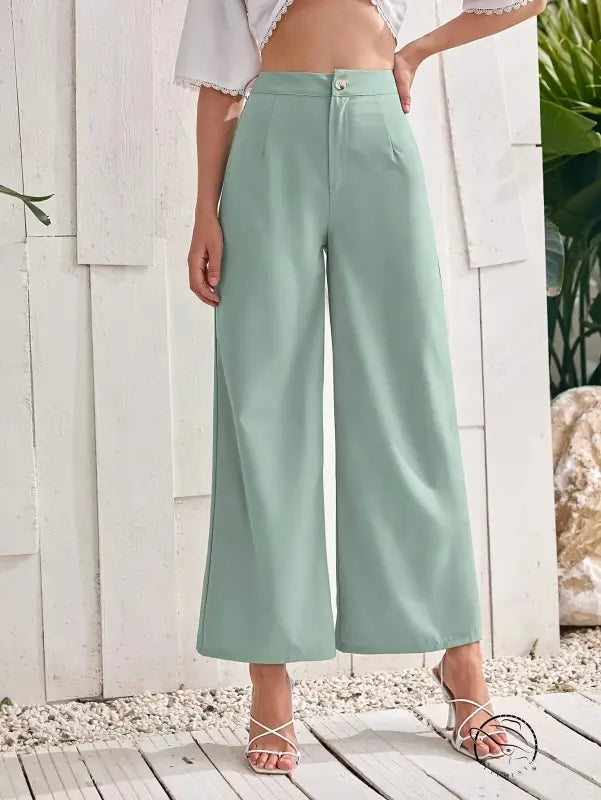 Mint green fresh comfort wide leg pants, high-waisted wide-leg trousers