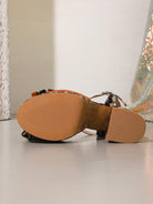 Langry fashion brown leather ankle strap sandals with orange accents