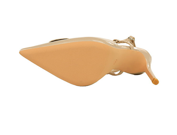 French v Shaped Square Buckle Pointed High Heels