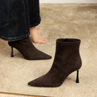 Elegant langry fashion dark brown suede high heel ankle boots