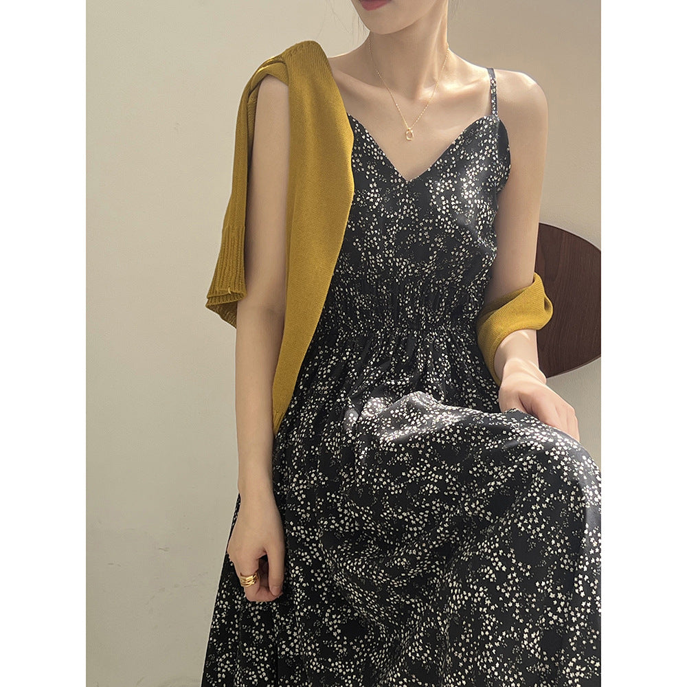 French floral strap dress featuring a floral print and spaghetti straps