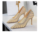 Langry fashion gold high-heeled shoe with rhinestone and mesh upper