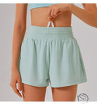 Mint green elastic-waist loose sports yoga shorts in fitness set