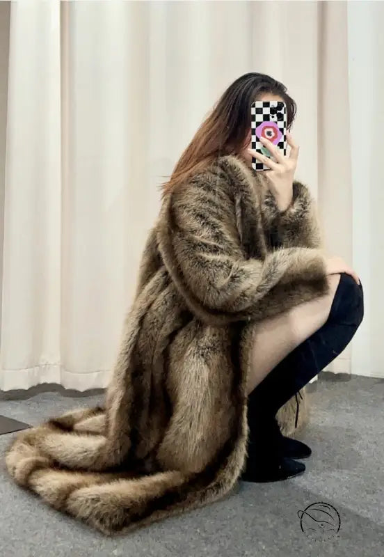 Elegant cozy faux fur coat in luxurious langry fashion