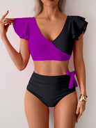 Two-tone ruffled swimsuit in Stunning High Waist Bikini, perfect for fashionable summer wear